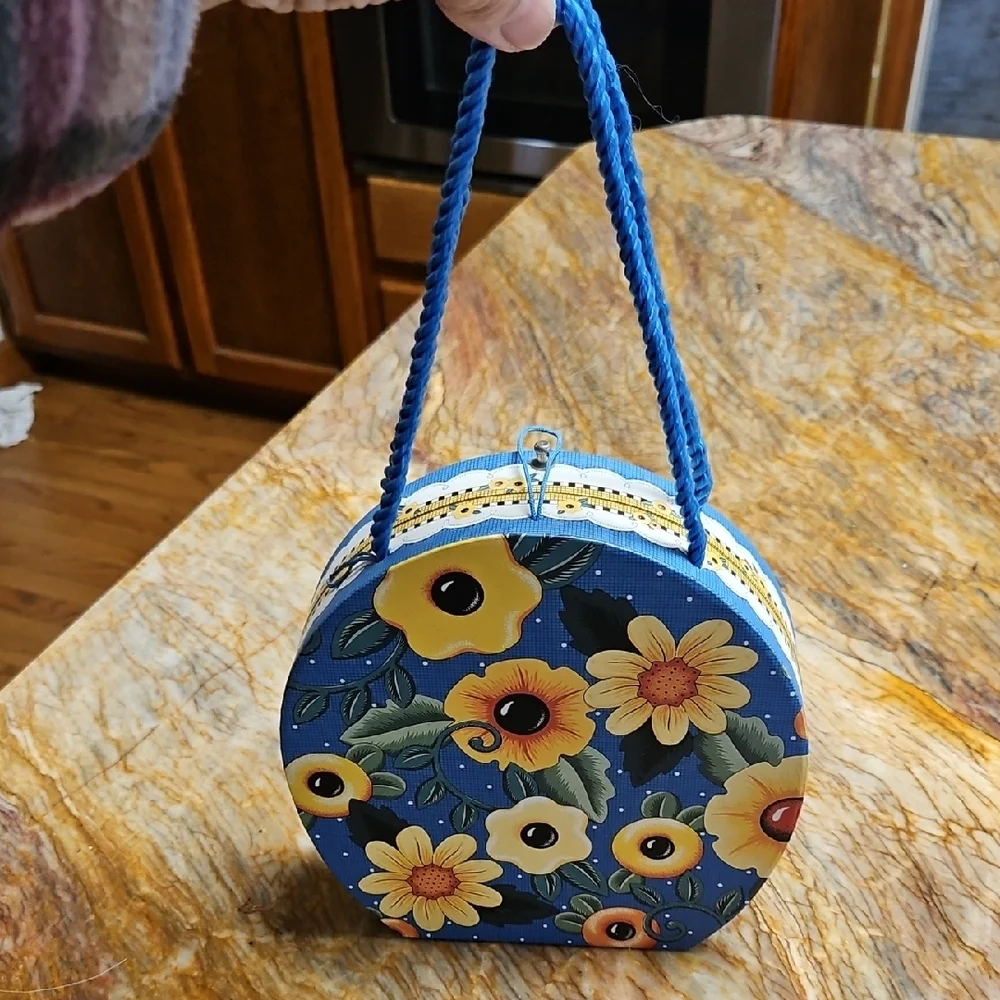 Floral Blue Box In Shape of  Handbag